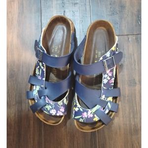 PAPILLIO by Birkenstock Womens Size 41/US 10 Blue Floral Sandal Leather